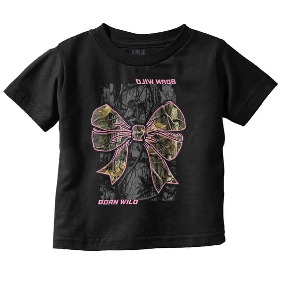 Born Wild Hunter Camouflage Bow Toddler Little Girl Graphic Tee Shirt Brisco Brands 12M