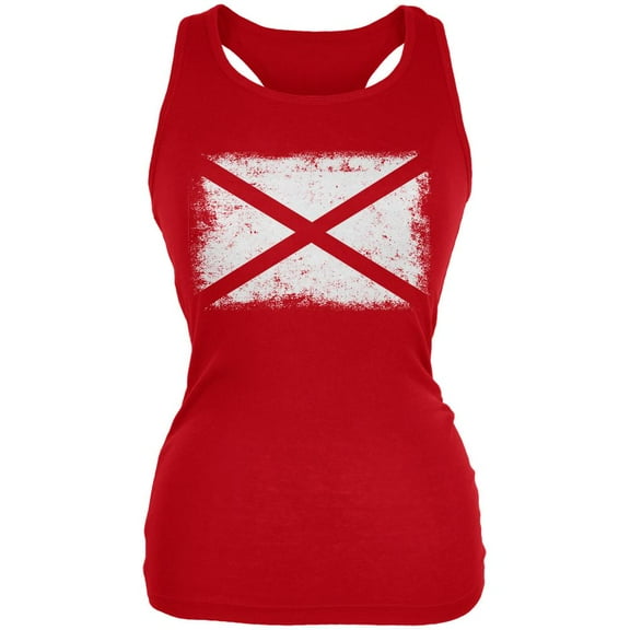 Born and Raised Alabama State Flag Juniors Soft Tank Top Red X-LG