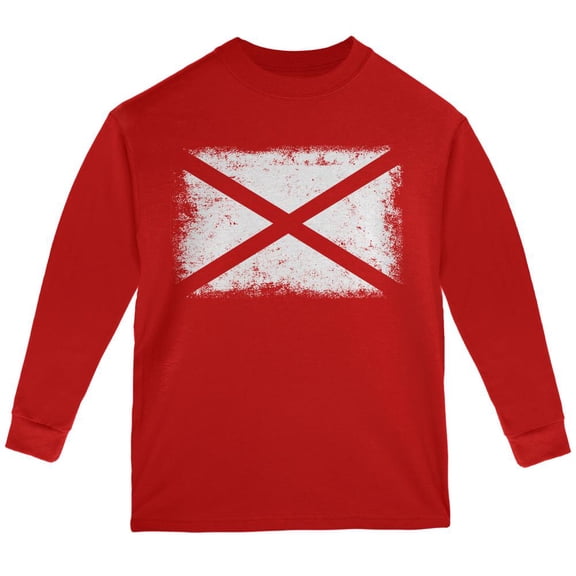Born and Raised Alabama State Flag Youth Long Sleeve T Shirt Red YSM