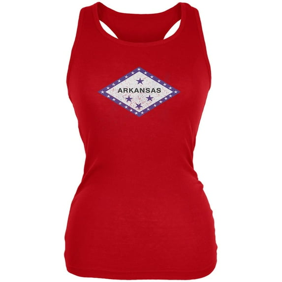 Born and Raised Arkansas State Flag Juniors Soft Tank Top Red LG
