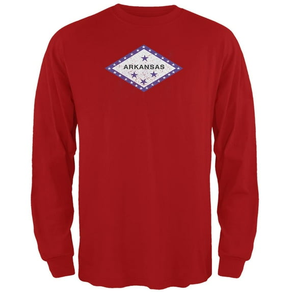 Born and Raised Arkansas State Flag Mens Long Sleeve T Shirt Red 3X-LG