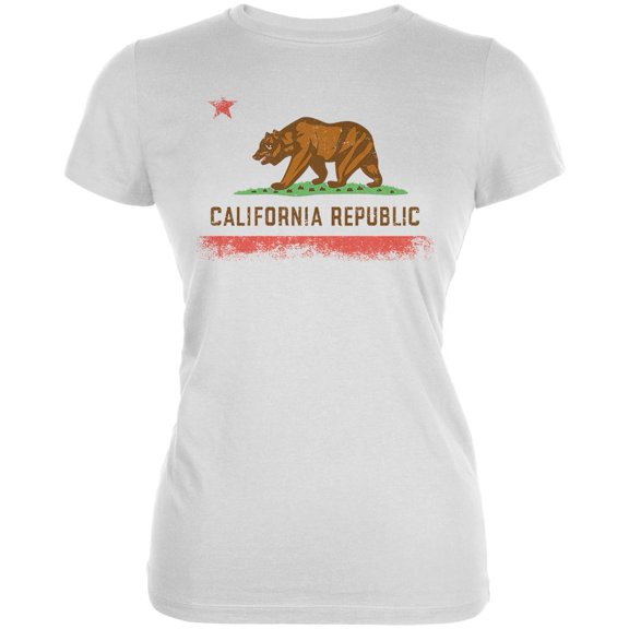 Born and Raised California State Flag Juniors Soft T Shirt White LG