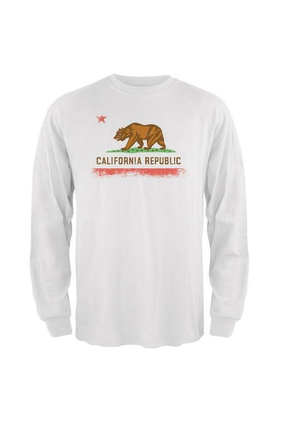 Born and Raised California State Flag Mens Long Sleeve T Shirt White LG