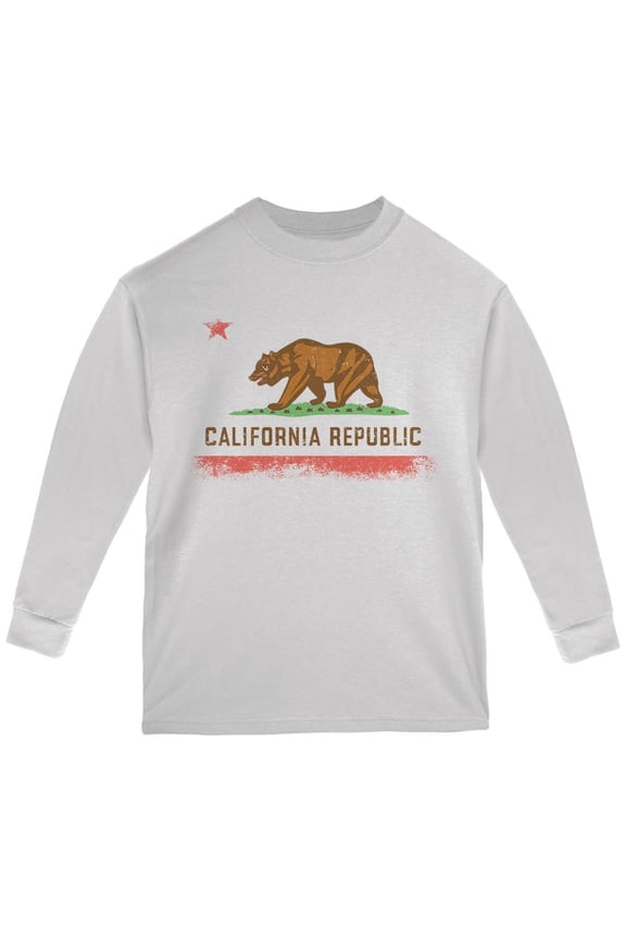 Born and Raised California State Flag Youth Long Sleeve T Shirt White YXL