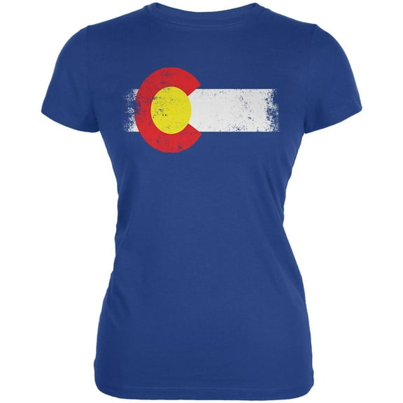 Born and Raised Colorado State Flag Juniors Soft T Shirt Royal SM