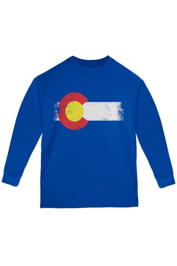 Born and Raised Colorado State Flag Youth Long Sleeve T Shirt Royal YMD