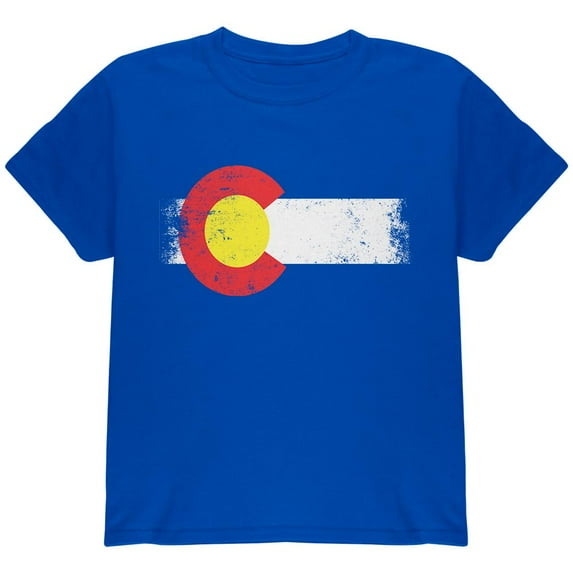 Born and Raised Colorado State Flag Youth T Shirt Royal YLG