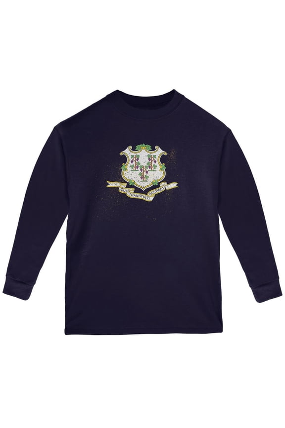 Born and Raised Connecticut State Flag Youth Long Sleeve T Shirt Navy YXL