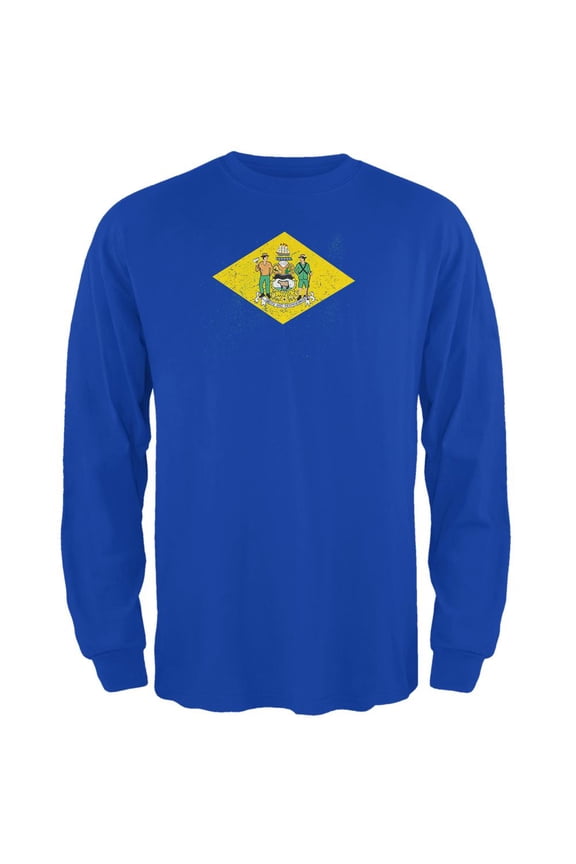 Born and Raised Delaware State Flag Mens Long Sleeve T Shirt Royal 2XL
