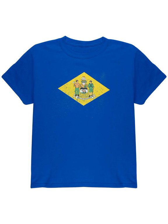 Born and Raised Delaware State Flag Youth T Shirt Royal YMD