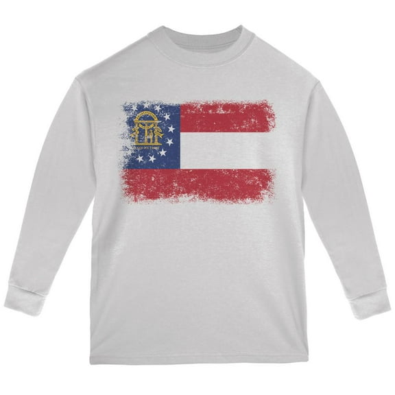 Born and Raised Georgia State Flag Youth Long Sleeve T Shirt White YMD