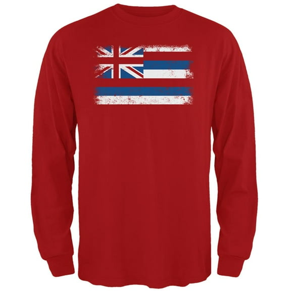 Born and Raised Hawaii State Flag Mens Long Sleeve T Shirt Red 2XL