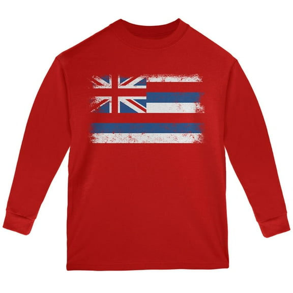 Born and Raised Hawaii State Flag Youth Long Sleeve T Shirt Red Youth X-SM