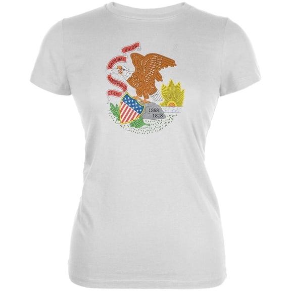 Born and Raised Illinois State Flag Juniors Soft T Shirt White SM