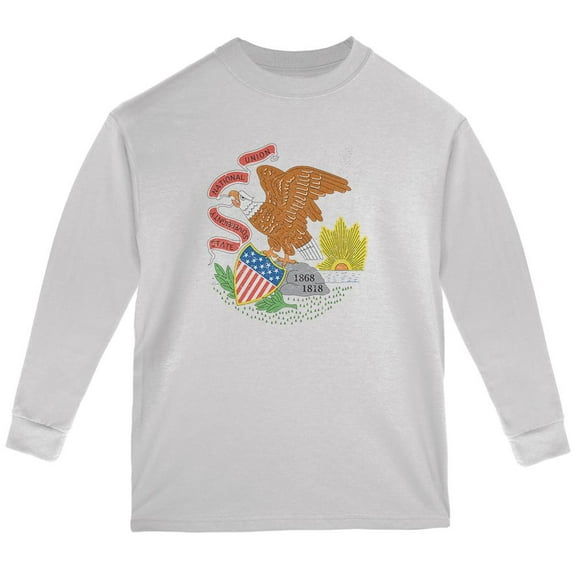 Born and Raised Illinois State Flag Youth Long Sleeve T Shirt White YXL