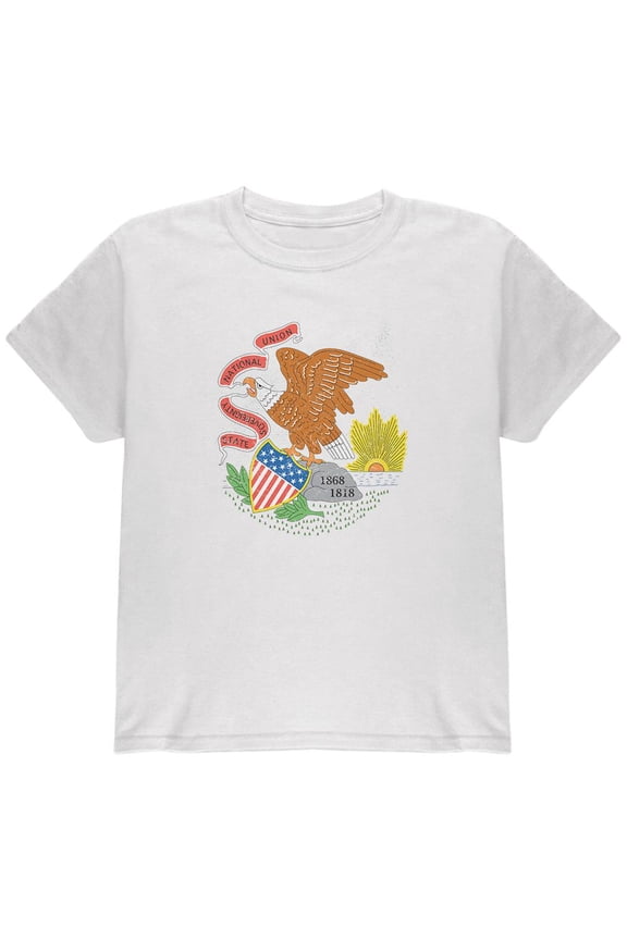 Born and Raised Illinois State Flag Youth T Shirt White YSM
