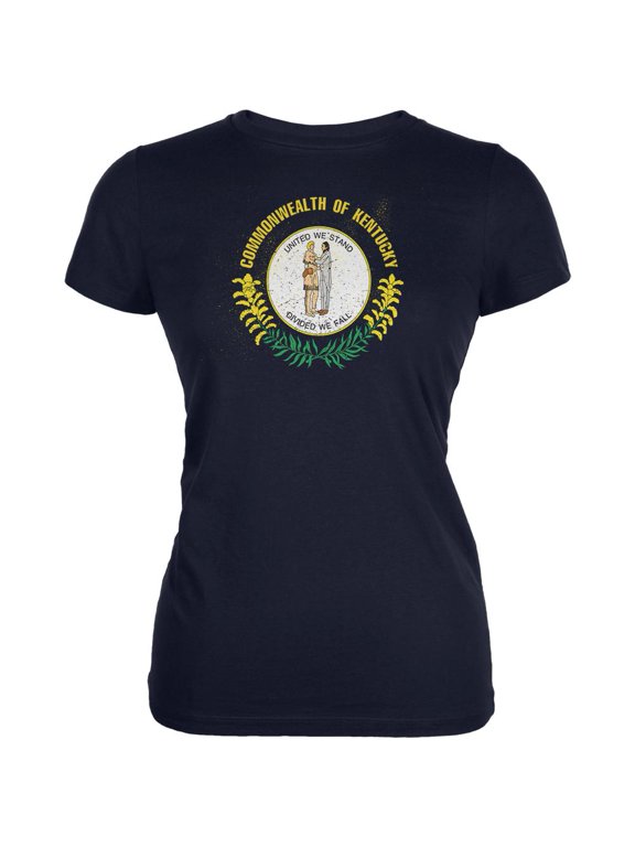 Born and Raised Kentucky State Flag Juniors Soft T Shirt Navy SM
