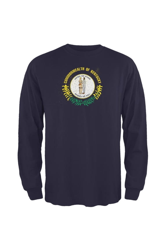 Born and Raised Kentucky State Flag Mens Long Sleeve T Shirt Navy X-LG