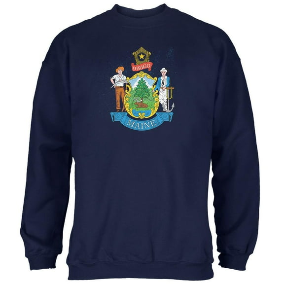 Born and Raised Maine State Flag Mens Sweatshirt Navy X-LG