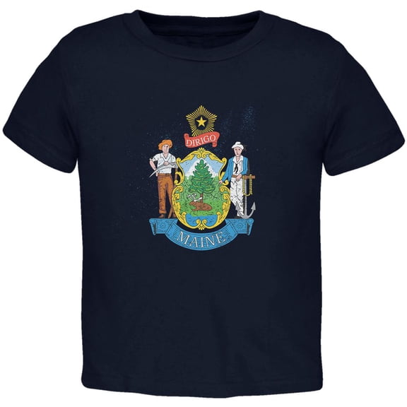 Born and Raised Maine State Flag Toddler T Shirt Navy 3T