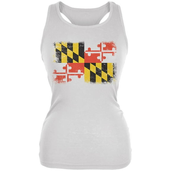 Born and Raised Maryland State Flag Juniors Soft Tank Top White MD