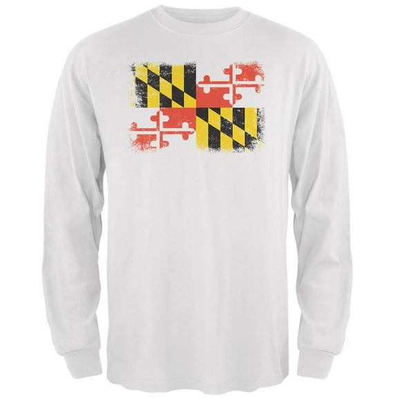 Born and Raised Maryland State Flag Mens Long Sleeve T Shirt White MD