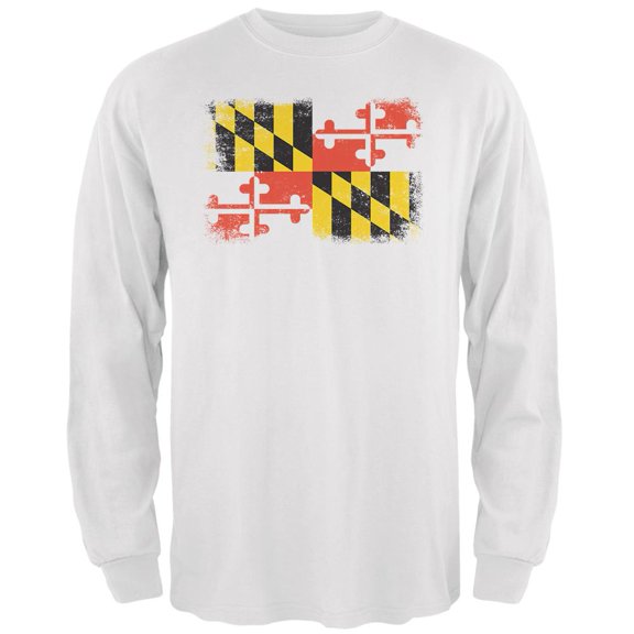 Born and Raised Maryland State Flag Mens Long Sleeve T Shirt White X-LG
