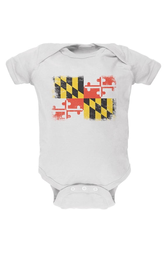 Born and Raised Maryland State Flag Soft Baby One Piece White 9-12 M