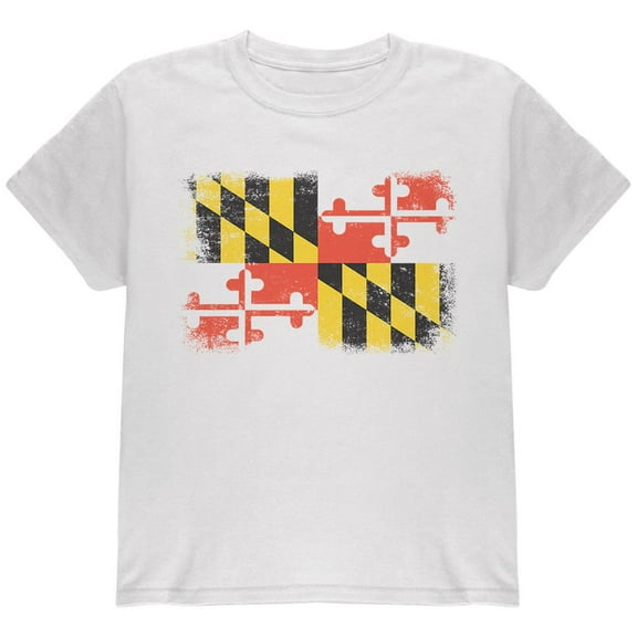 Born and Raised Maryland State Flag Youth T Shirt White Youth X-SM