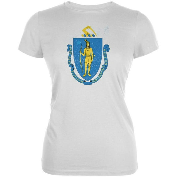 Born and Raised Massachusetts State Flag Juniors Soft T Shirt White X-LG