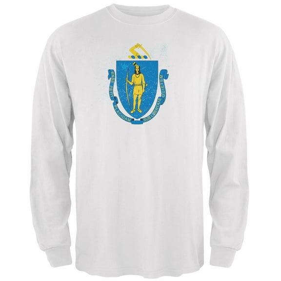 Born and Raised Massachusetts State Flag Mens Long Sleeve T Shirt White 2XL