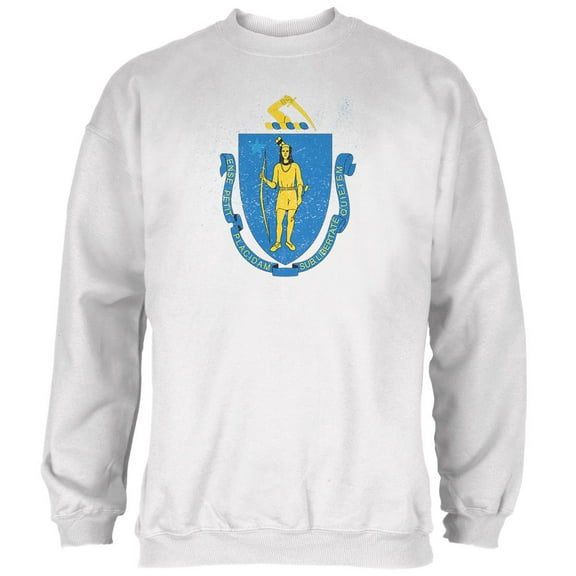 Born and Raised Massachusetts State Flag Mens Sweatshirt White 2XL