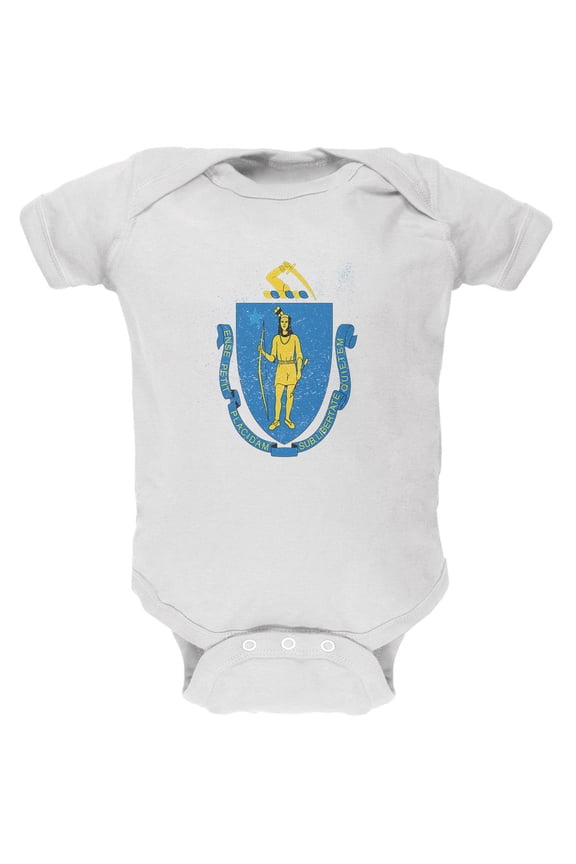 Born and Raised Massachusetts State Flag Soft Baby One Piece White 18-24 M