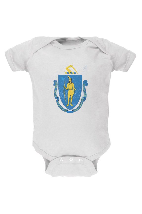 Born and Raised Massachusetts State Flag Soft Baby One Piece White 9-12 M
