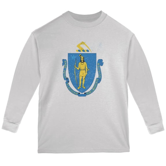 Born and Raised Massachusetts State Flag Youth Long Sleeve T Shirt White YLG