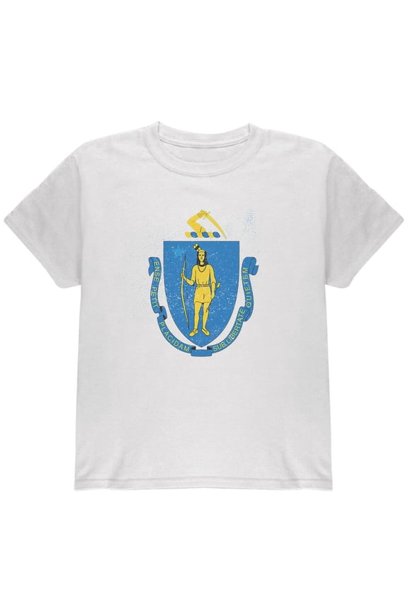 Born and Raised Massachusetts State Flag Youth T Shirt White YLG