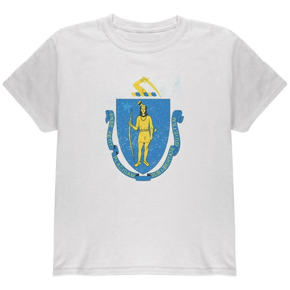 Born and Raised Massachusetts State Flag Youth T Shirt White YMD