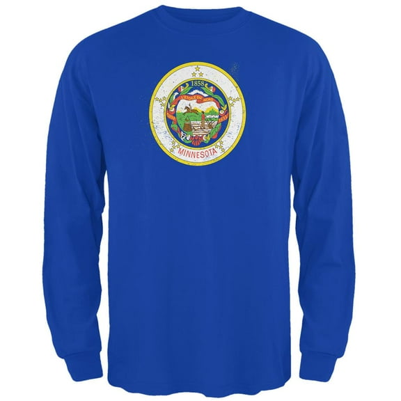 Born and Raised Minnesota State Flag Mens Long Sleeve T Shirt Royal LG