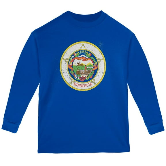 Born and Raised Minnesota State Flag Youth Long Sleeve T Shirt Royal YLG
