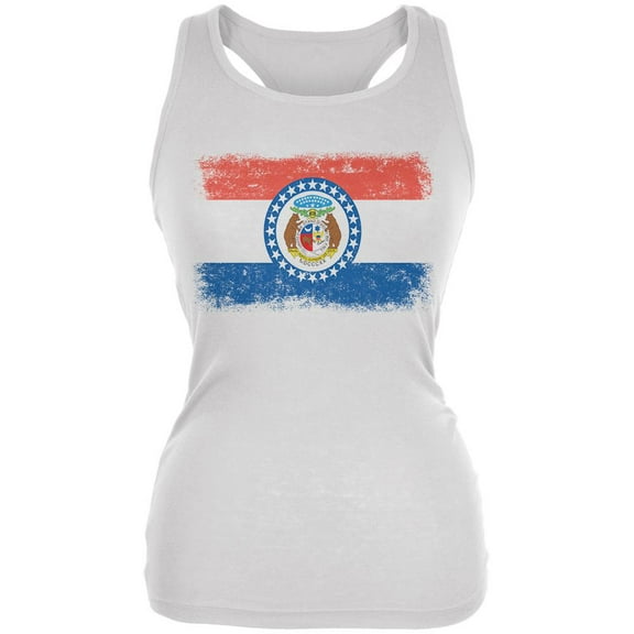 Born and Raised Missouri State Flag Juniors Soft Tank Top White LG