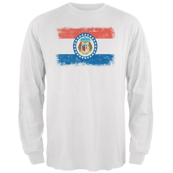 Born and Raised Missouri State Flag Mens Long Sleeve T Shirt White 2XL
