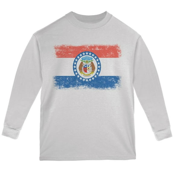 Born and Raised Missouri State Flag Youth Long Sleeve T Shirt White YLG