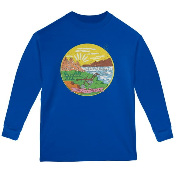 Born and Raised Montana State Flag Youth Long Sleeve T Shirt Royal YXL