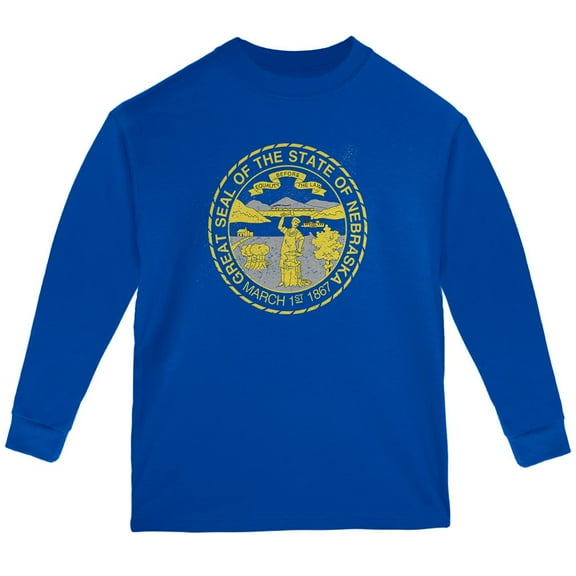 Born and Raised Nebraska State Flag Youth Long Sleeve T Shirt Royal YXL