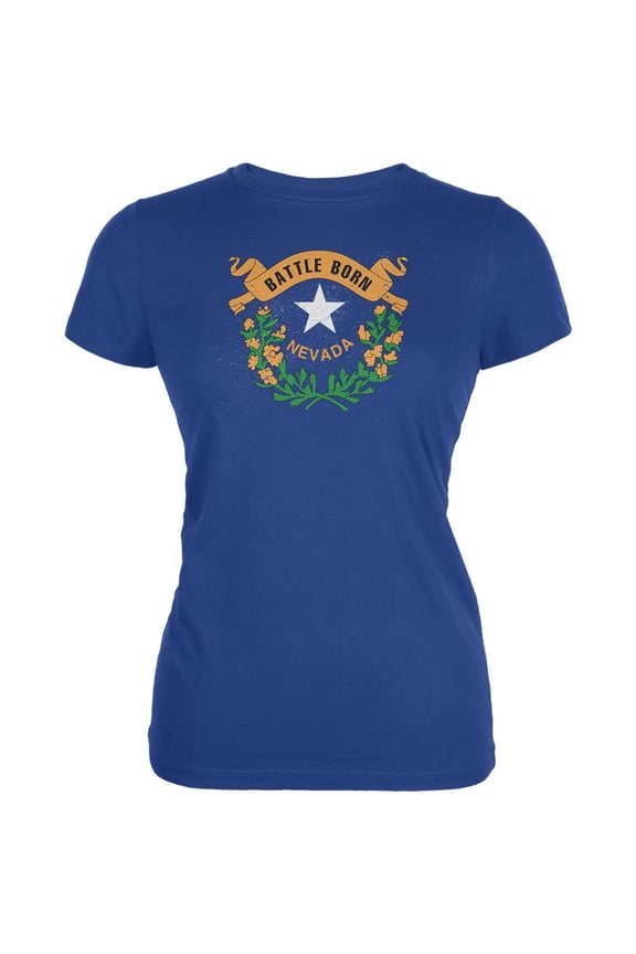 Born and Raised Nevada State Flag Juniors Soft T Shirt Royal LG