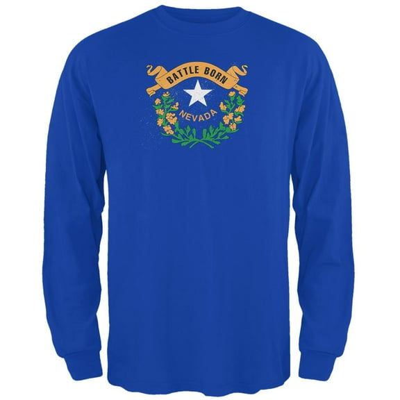 Born and Raised Nevada State Flag Mens Long Sleeve T Shirt Royal X-LG