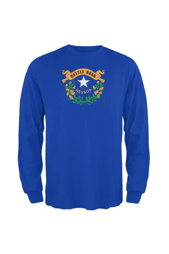 Born and Raised Nevada State Flag Mens Long Sleeve T Shirt Royal X-LG
