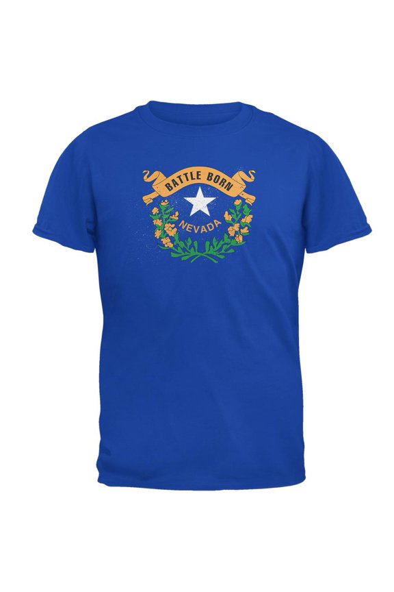 Born and Raised Nevada State Flag Mens Soft T Shirt Royal LG