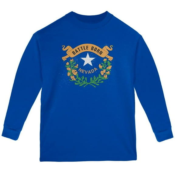 Born and Raised Nevada State Flag Youth Long Sleeve T Shirt Royal YMD
