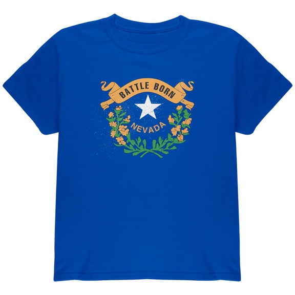 Born and Raised Nevada State Flag Youth T Shirt Royal YSM